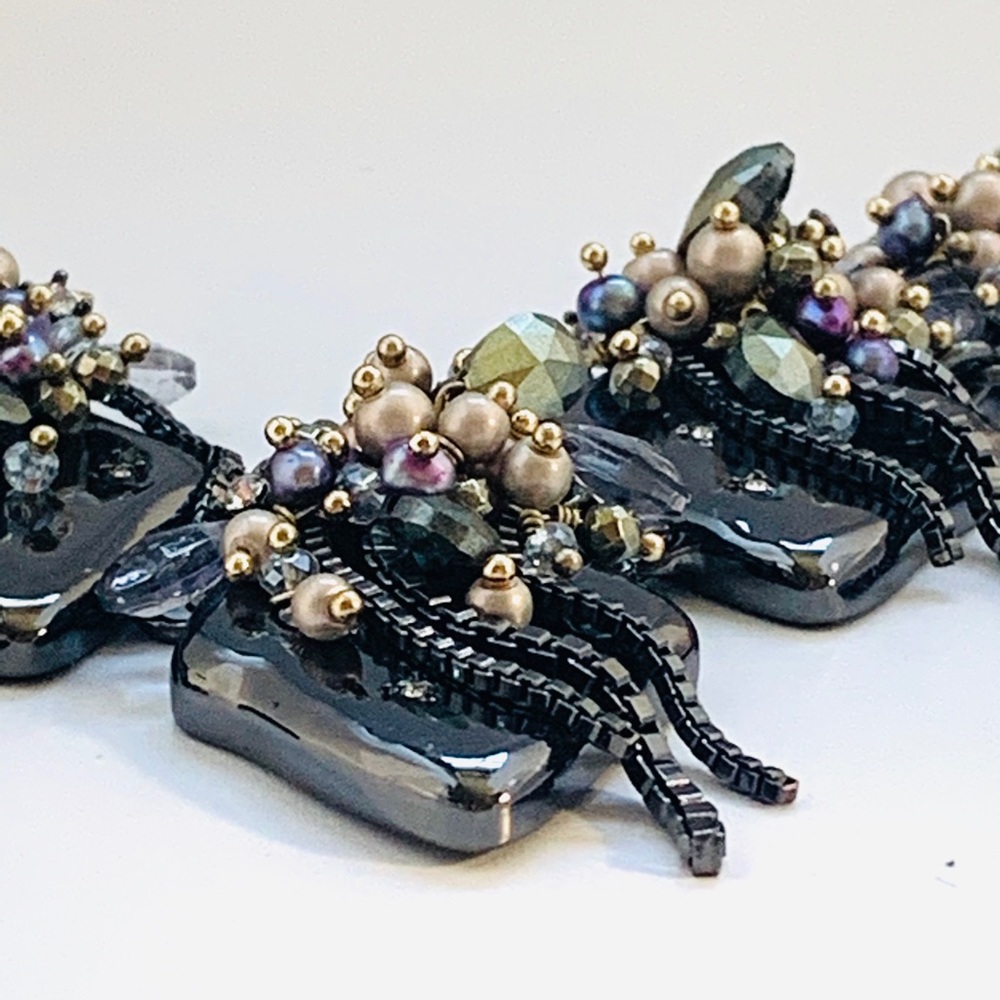 ALEXIS BITTAR • Rare Vanitas Peacock Pearl Gemstone Cluster Crystal Necklace